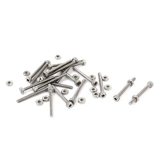 M2 x 20mm Long Hex Socket Knurled Cap Screws Bolts Nuts Set 20Pcs