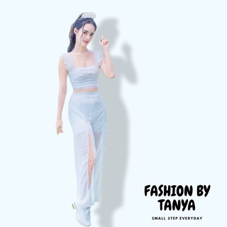 FASHION BY TANYAกางเกงผ่าหน้าผ้าชีฟองทรงกระบอกผ่าหน้า