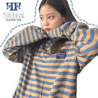 Fulllove เสื้อยืดแขนยาว ลายทาง โอเวอร์ไซซ์ สำหรับผู้หญิง