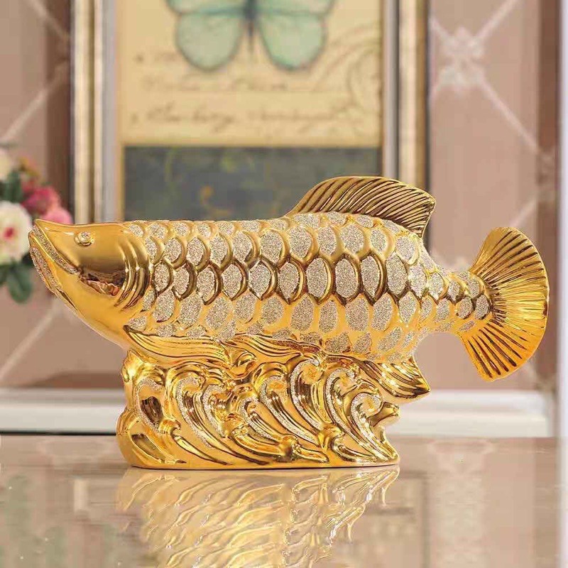 ปลามังกรสีทอง สำหรับตกแต่ง ปลาโชคลาภ สำหรับของขวัญขึ้นบ้านใหม่เปิดออฟฟิศใหม่