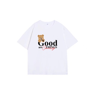 เสื้อยืดเสื้อหมีเสื้อแฟชั่นผู้หญิงเสื้อยืดหมีเสื้อยืดโอเวอร์ไซส์good things are comingเสื้อผ้าเกาหลีผู้หญิงเสื้อยืดลายหม