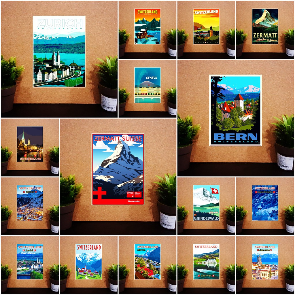 แม่เหล็กติดตู้เย็น สวิตเซอร์แลนด์ 2x3 นิ้ว Souvenir Fridge Magnet Switzerland set G 2x3"