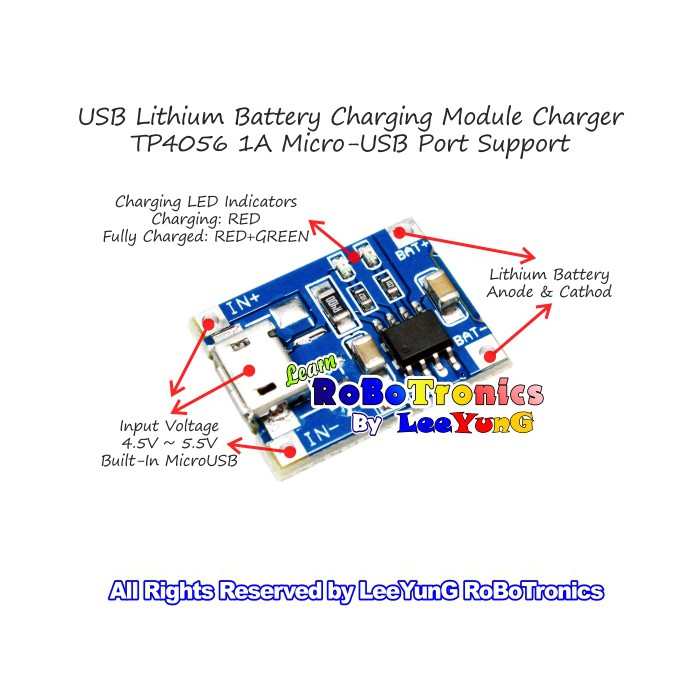 TP4056 1A Li-ion LiPo แบตเตอรี่ชาร์จ Mini Micro USB Power Charger Arduino