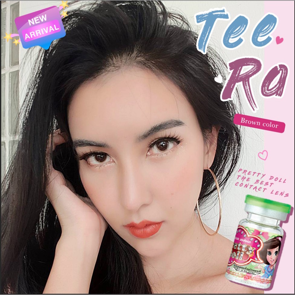 Teera Brown/สีน้ำตาล [สายตาสั้น -0.00 ถึง -10.00] Size Bigeye (L) ขนาดใหญ่ คอนแทคเลนส์ /ยี่ห้อ Prett
