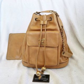 CHANEL Vintage Beige Caviar Bucket Shoulder Tote