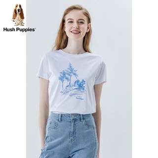 [100% Cotton] เสื้อยืดแขนสั้น คอกลม ผ้าฝ้าย พิมพ์ลาย Hush Puppies แฟชั่นสําหรับสตรี