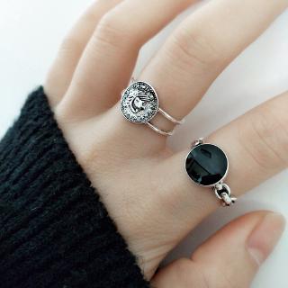 แหวนแฟชั่น แนวตั้งเหรียญ Ring Cool Lady ชุบเงิน Retro Rings Size Can Be Adjusted