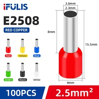 100PCS VE Ferrules Terminal Pin Terminal Tube ประเภทสายไฟเชื่อมต่อ E7508 E2508 E1008 E1508