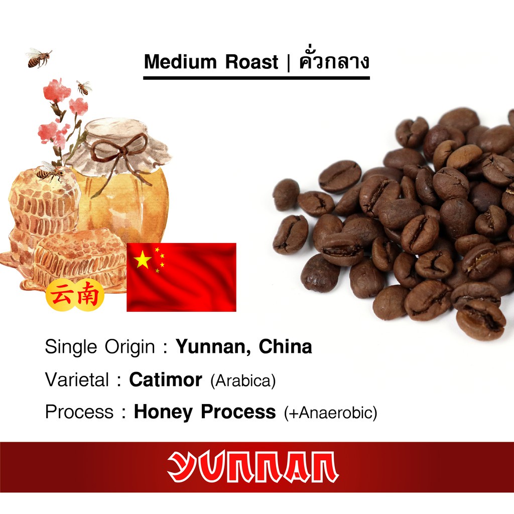 ✠∋เมล็ดกาแฟจีน Yunnan Coffee กาแฟยูนนาน กาแฟจีน เมล็ดกาแฟต่างประเทศ | คั่วกลาง | 200 g.