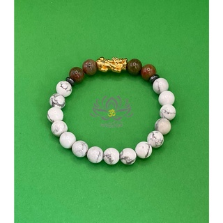 ปี่เซียะเงินแท้ชุบทอง +  Unakite + Howlite : ให้โชค ให้ประสบผลสำเร็จ เสริมความเฮงแบบฟลุคๆ