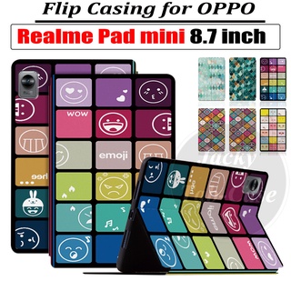 RealmePadmini เคสโทรศัพท์มือถือ แบบฝาพับ สําหรับ Realme Pad mini 8.7 นิ้ว OPPO RMP2105 4G|3g|Lte|เคสแท็บเล็ต หนัง PU กันลื่น กันเหงื่อ ลายหน้ายิ้ม คุณภาพสูง