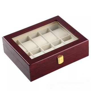 กล่องนาฬิกา 10 เรือน กล่องใส่นาฬิกา กล่องหนังใส่นาฬิกา กล่องเก็บนาฬิกา Watch Box  บุกำมะหยี่ ไม้ฮอกกานี