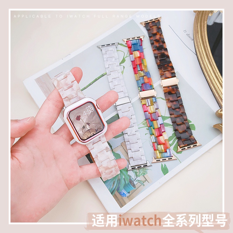 Summer Resin Watch Strap for Apple Watch 6 5 4 Band 42mm 38mm Correa Transparent Steel for Iwatch 6 Series 5 4 3/2 Watchband 44mm 40mm