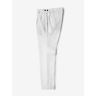 [JBB*] OFF-WHITE LINEN PLEATED TROUSERS WITH EXTENDED WAISTBAND เจบีบี กางเกงขายาว กางเกงขายาวสองจีบ ผ้าลินิน