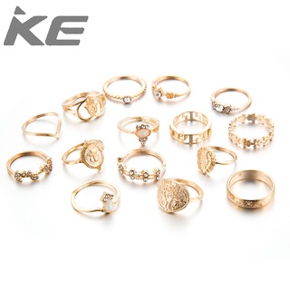 Beauty Avatar Gold Coin Cross Pattern Diamond Love 15 Piece Rings for girls for women low pri