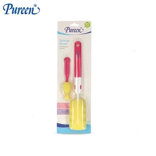 Pureen เพียวรีน แปรงล้างขวดนม + แปรงล้างจุกนม รุ่นฟองน้ำ (คละสี) หนานุ่มเป็นพิเศษ ทำความสะอาดได้ทั่วถึง ลดการอับชื้น