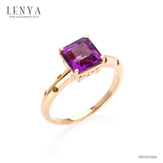 Lenya Jewelry แหวนพลอยอเมทิสต์(Amethyst) รูปทรงสี่เหลี่ยมเม็ดเดี่ยว