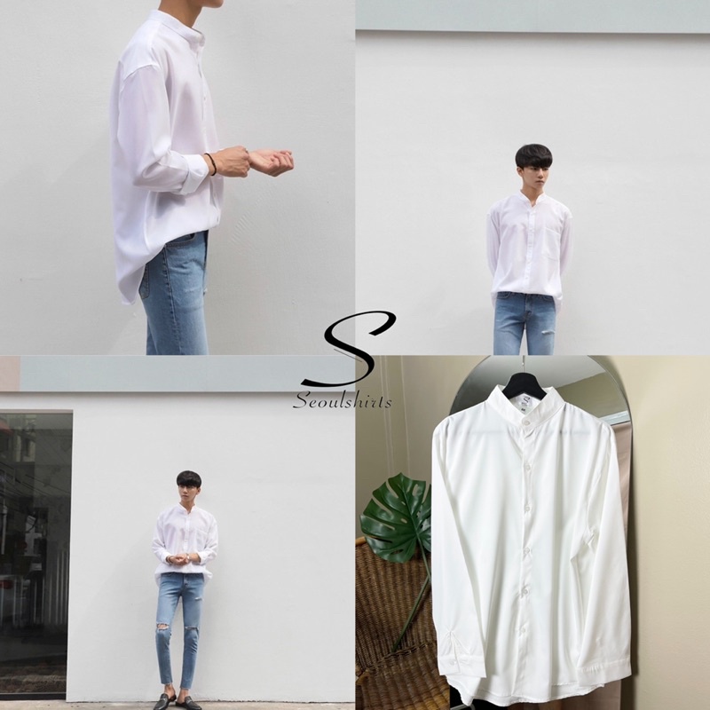 [ส่งทันที กทม.1 วัน] S6: เสื้อเชิ้ตคอจีนแขนยาว สีพื้น พร้อมส่ง ไซซ์ M L XL XXL ผ้านิ่มใส่สบายไม่ร้อน รูปที่ 8