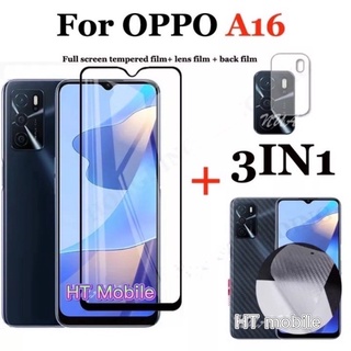 3in1 Oppo A16 ฟิล์มเลนส์กล้อง + ฟิล์มกระจกเต็มจอ+ ฟิล์มหลัง ฟิล์มกันกระแทกขอบดำ