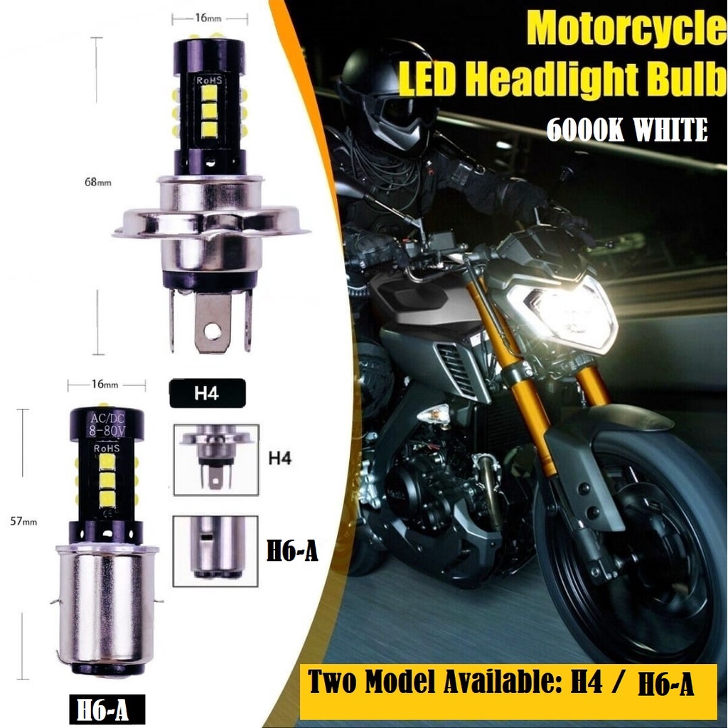 รถจักรยานยนต์ LED ไฟหน้าหลอดไฟ H4 BA20D P15D H6 Hi/Lo Beam 6000K รถมอเตอร์ไซด์ LED Lampu Mentol Moto