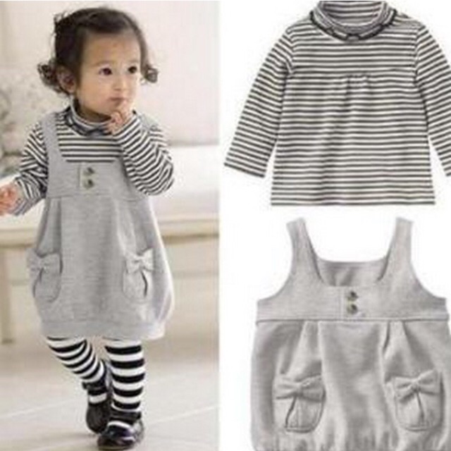 GC991A ชุดเด็ก เสื้อลายทาง + เอี๊ยมกระโปรง *ไม่มีกางเกง* (6-12ด/1ข/2ข)