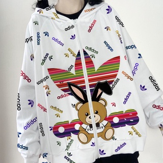 Mao shop แฟชั่นเกาหลีเสื้อแจ็คเก็ตมีฮู้ดลายพิมพ์อังกฤษ สำหรับฤดูใบไม้ร่วง ใส่ได้ทั้งหญิงทั้งชาย