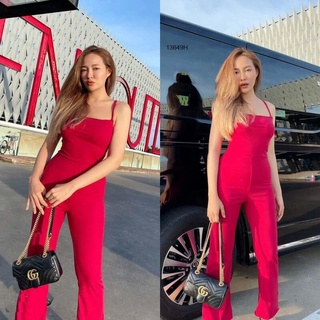 ME13649 Jumpsuit จั้มสุทสายเดี่ยวไขว้หลังขายาว สีพื้น ผ้ายืดตามสัดส่วน ดีเทลด้านหลัง แซ่บมาก เนื้อผ้าคอตตอนร่อง