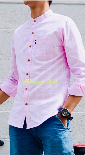 เสื้อเชิ้ตคอจีนตารางแขนยาวผ้าoxford ทรงสลิม รูปที่ 7