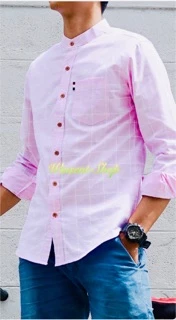 👔เสื้อเชิ้ตคอจีนตารางแขนยาว👔ผ้าoxford ทรงสลิม คัตติ้งเนี๊ยบมากกกก