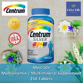 Silver Men 50+ Multivitamin / Multimineral 250 Tablets - Centrum เซนทรัม วิตามินและแร่ธาตุรวมสำหรับผู้ชายวัย 50 ขึ้นไป