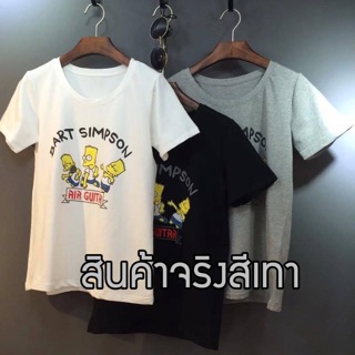 TJ เสื้อแฟชั่น คอกลม แขนสั้น ลาย simpson สีเทา รหัสสินค้า JU5145 เทา