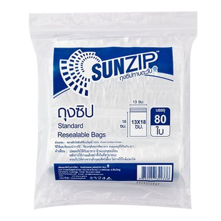 🔥แนะนำ!! ถุงซิปใส ขนาด 13 x 18 เซนติเมตร 80 ใบ Sunzip Standard Resealable Bags Pack of 80 Size 13 x 18 CM.