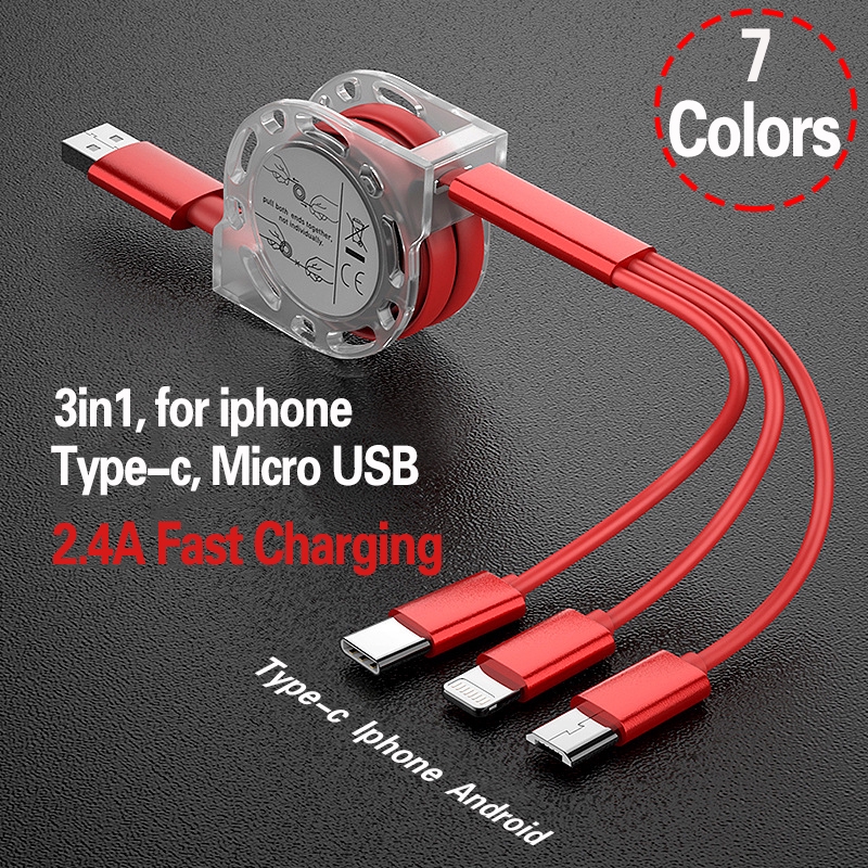 3 in 1 สายชาร์จ ชนิด Micro USB แบบยืดหดได้ USB C Type-C