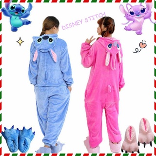 Disney Stitch Flannel Hooded Jumpsuits Pajamas Winter Spring Halloween Cosplay Costume