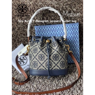 ส่งฟรี🔥 งาน Outlet (ขนาด Medium)​ Tory Burch T Monogram jacquard bucket bag