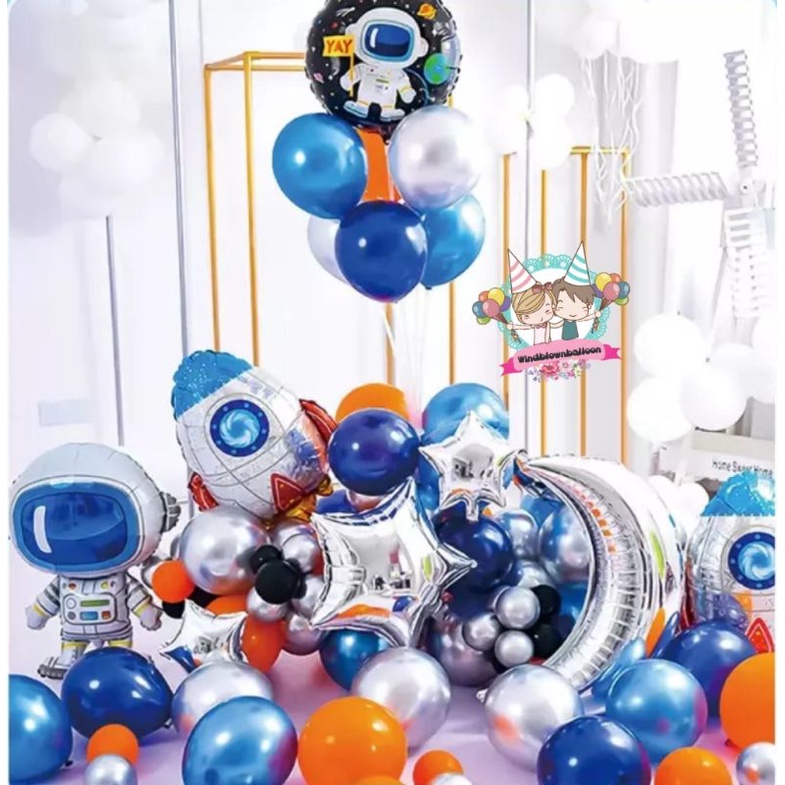 WINDBLOWN FOIL Balloons BIRTHDAY HBD BOY Astronaut Rocket SPACEMAN PLANET DECOR / Boys BIRTHDAY