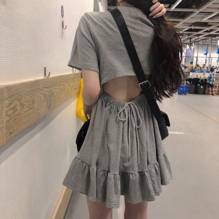 ราคาไม่แพง ชุดเดรสสั้นสีพื้นลําลองสําหรับผู้หญิง dress