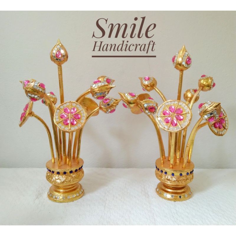 ((💗สีสวยหวานมาก💗)) ดอกบัวลงรักปิดทอง สีชมพู 1 คู่ ดอกบัว พานดอกบัว ดอกบัวทอง ดอกบัวคู่ แจกันดอกบัว - รูปที่ 5