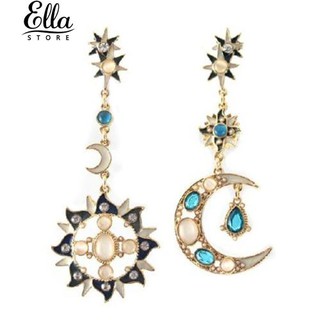 LadyFashion ดวงสไตล์เกาหลี Sun Moon Rhinestone Stud Dangle Earrings