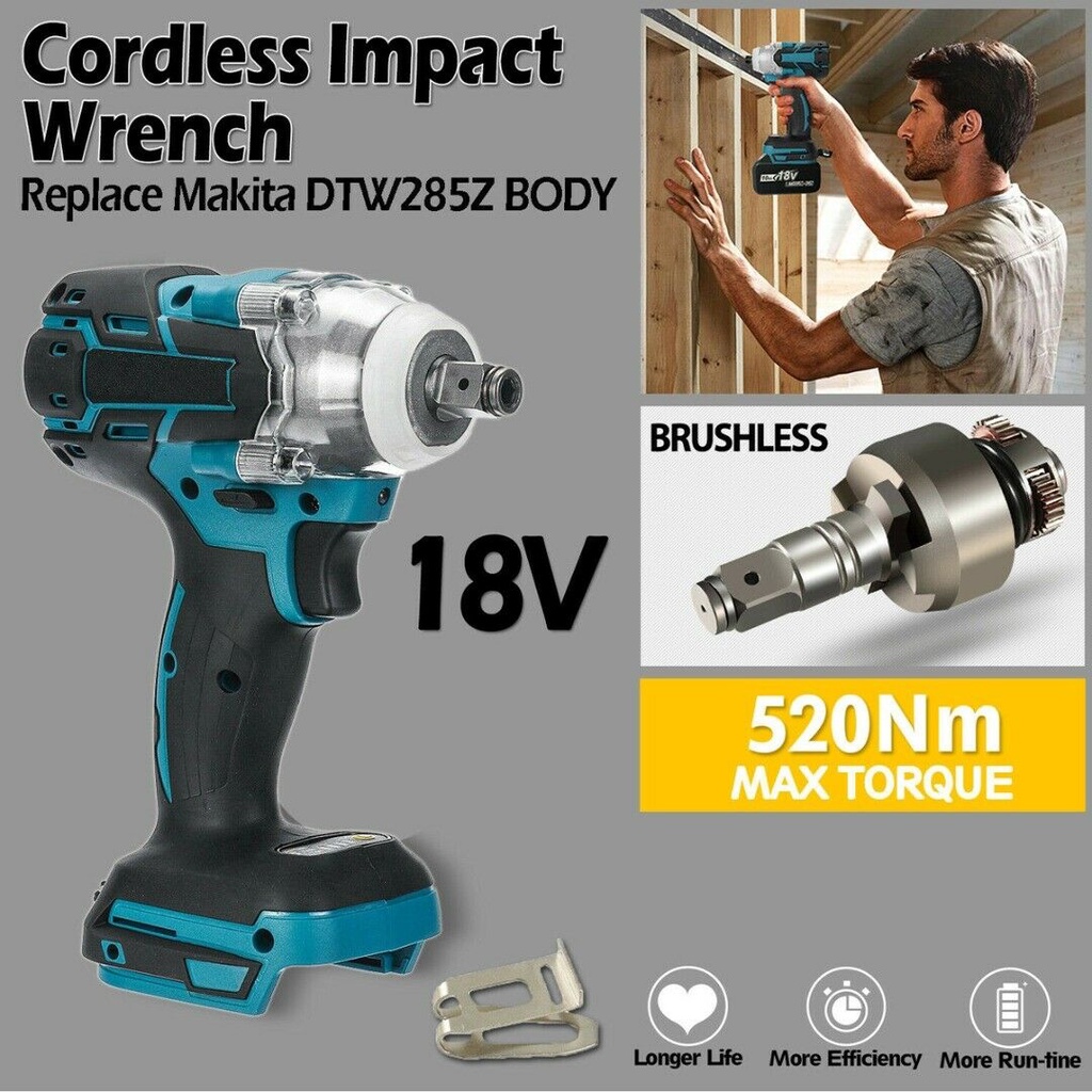 ประแจผลกระทบไร้สายสําหรับ Makita DTW285Z ชุดเครื่องมือ Li-ion แบบไม่มีแปรง 1/2 "18V