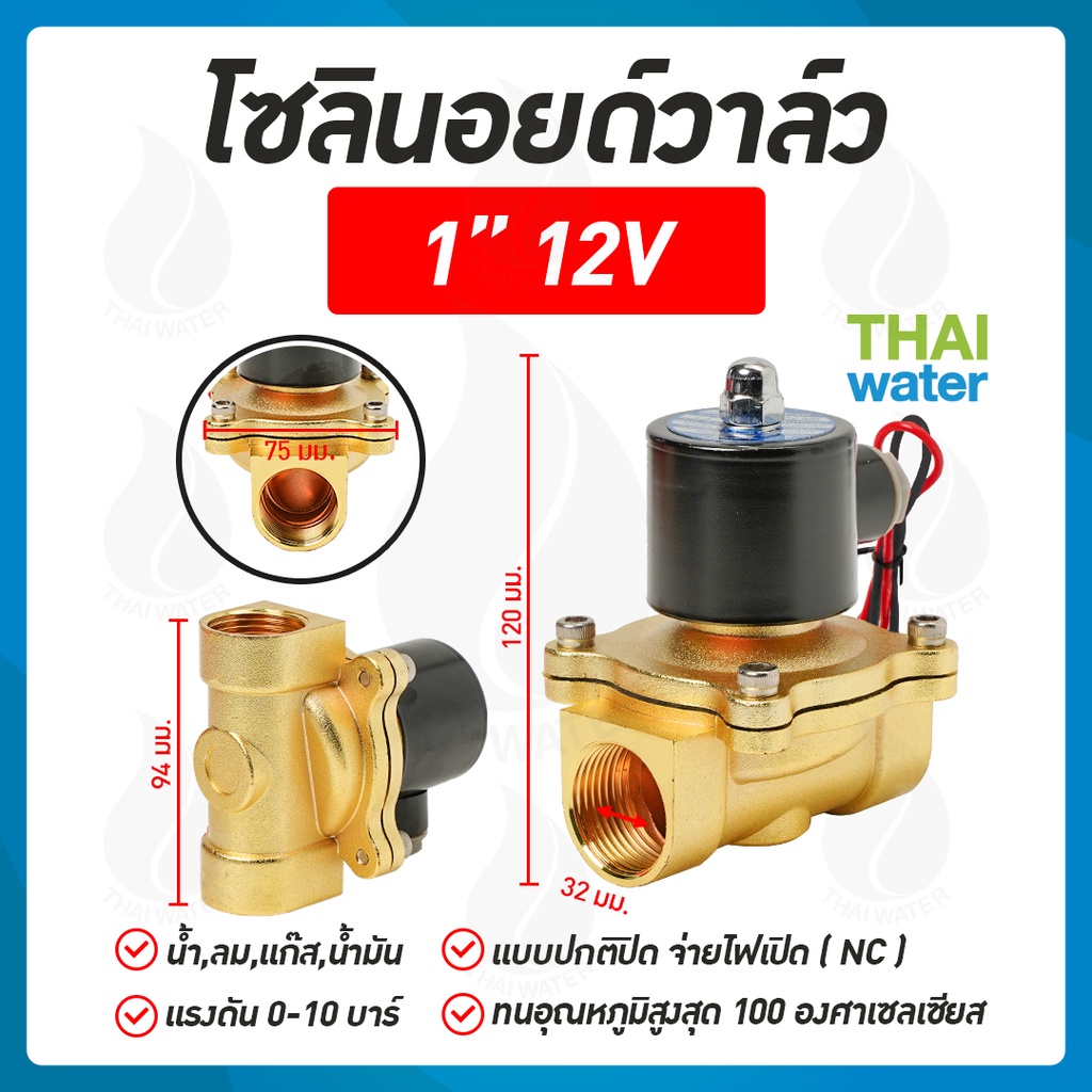 Solenoid valve โซลินอยด์วาล์ว 12V DC 1 นิ้ว วาล์วไฟฟ้า วาล์วน้ำ วาล์วลม SYPO (NC)