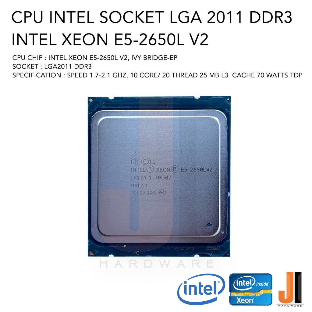 CPU Intel Xeon E5-2650L V2 10 Core/ 20 Thread 70 Watts No Fan Socket LGA 2011 DDR3 (สินค้ามือสองสภาพดีมีการรับประกัน)