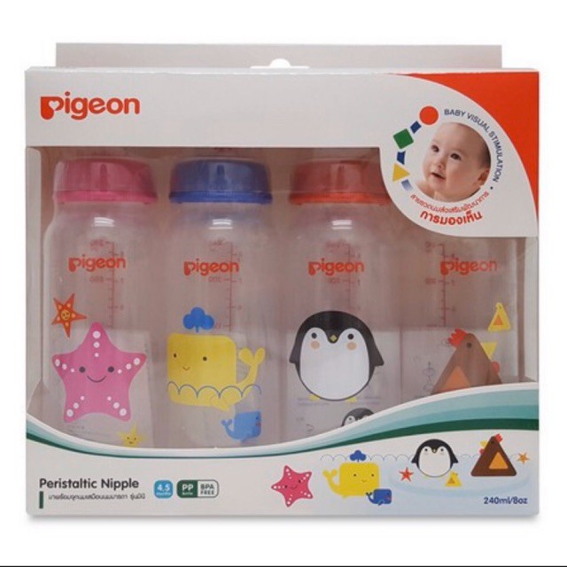 PTS ขวดนม  ขวดนมและจุกนม  พีเจ้น คอแคบ PP รุ่นพัฒนาการ แพค 4 pigeon พร้อมส่ง