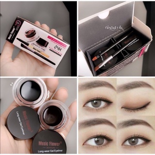FASHION GIRL : C.123 Music Flower long wear gel liner เจลเขียนคิ้ว + อายไลเนอร์ 2 ตลับ กันน้ำ ติดทนนาน 🍒