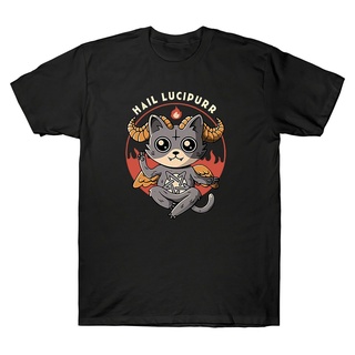 [COD]เสื้อยืดคอกลม ผ้าฝ้าย ลาย Satan Cat Ice Hail Lucipurr Cat Lover สไตล์ฮาราจูกุ แฟชั่นสําหรับผู้ชายS-5XL