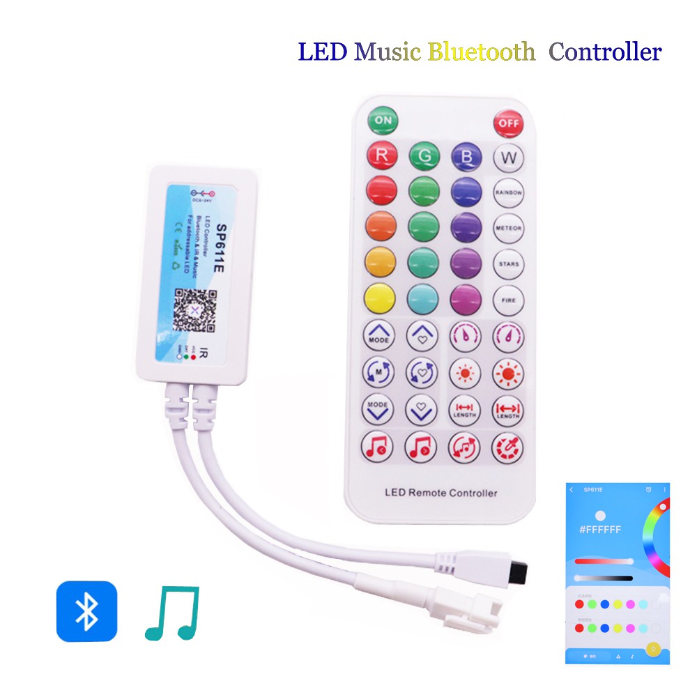 Led Controller SP611E บลูทูธเพลง App IR38 คีย์สําหรับ WS2811WS2812 แอดเดรส LED Light Strip DC5V-24V