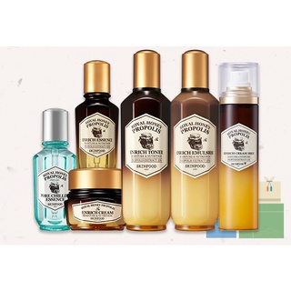 Skinfood Royal Honey Propolis Essence Serum 50ml, Enrich Barrier Cream 63ml, Emulsion 160ml, Enrich Toner 160ml, Mist