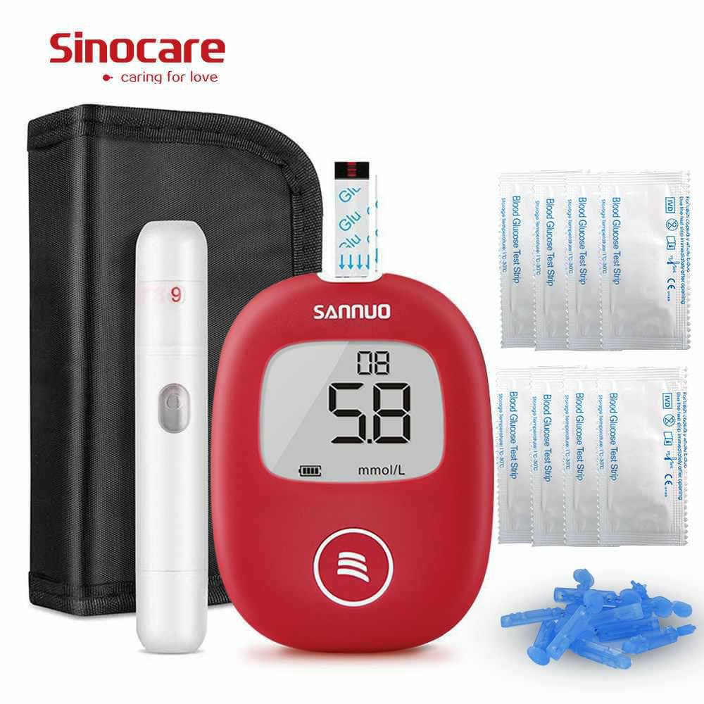 เครื่องตรวจน้ำตาล Sinocare Safe AQ Smart+แผ่น 25 ชิ้น เข็ม 50 ชิ้น