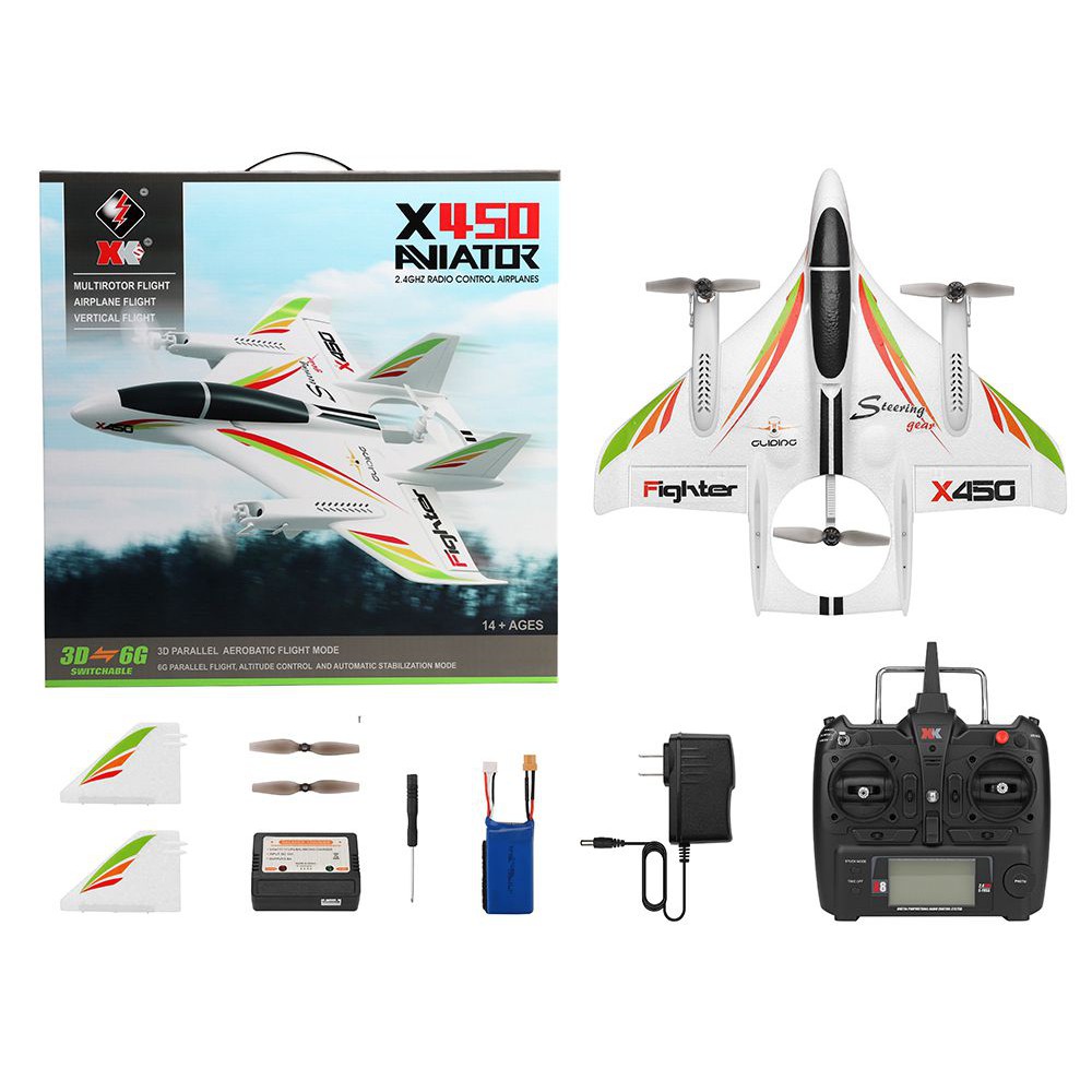 เครื่องบินโดรน XK X450 AVIATOR ระบบมอเตอร์ Brushless VTOL 2.4G 6CH EPO 450mm 3D / 6G โหมดสลับ RC เคร