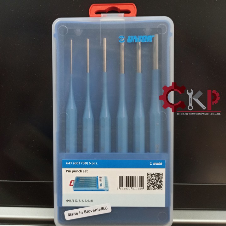 UNIOR เหล็กส่ง รุ่น 647 (601738) 6 ตัวชุด ขนาด 2,3,4,5,6,8 mm. ในกล่องพลาสติก